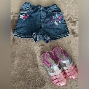 Faded Glory Blue Denim Shorts & Jelly Shoes Bundle